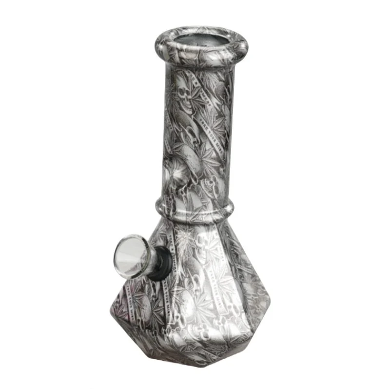 6″ Prism Hex Series Mini Glass Bong –SILVER  SKULL