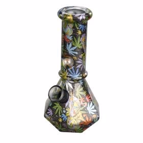 6″ Prism Hex Series Mini Glass Bong – Multi Colour Weed Leaf