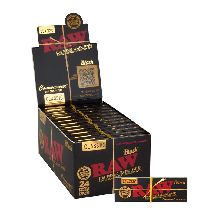 Black Natural Unrefined Artisan Connoisseur Papers w/ Tips – 1¼ Size