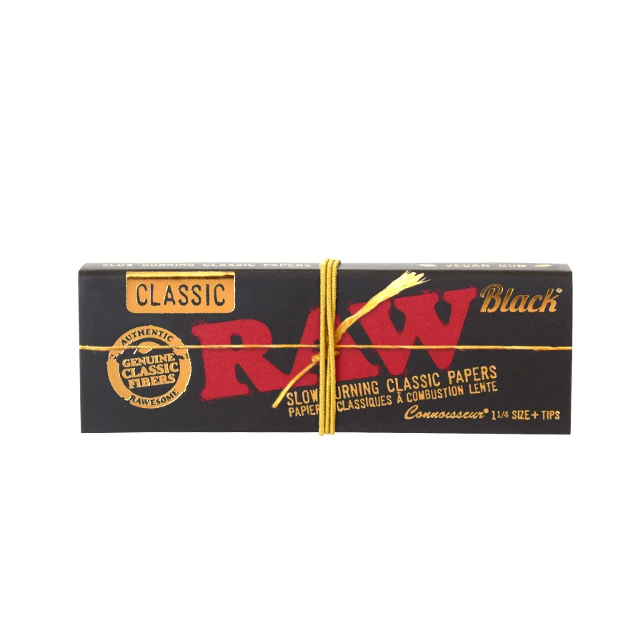 RAW - Black Connoisseur Papers w/ Tips – 1¼ Size