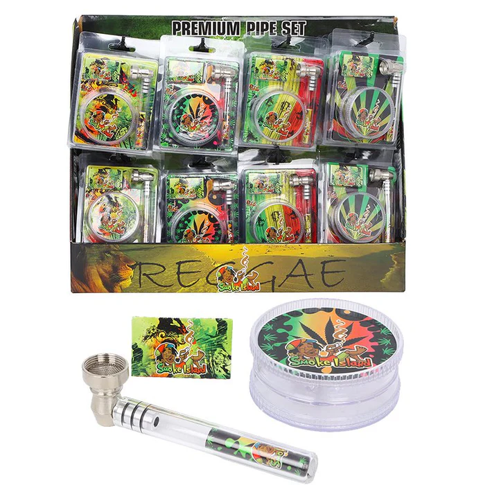 3.75" Glass Tube Pipe with grinder Reggae