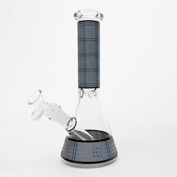10" Glass Beaker Bong with Rectangle Print Design